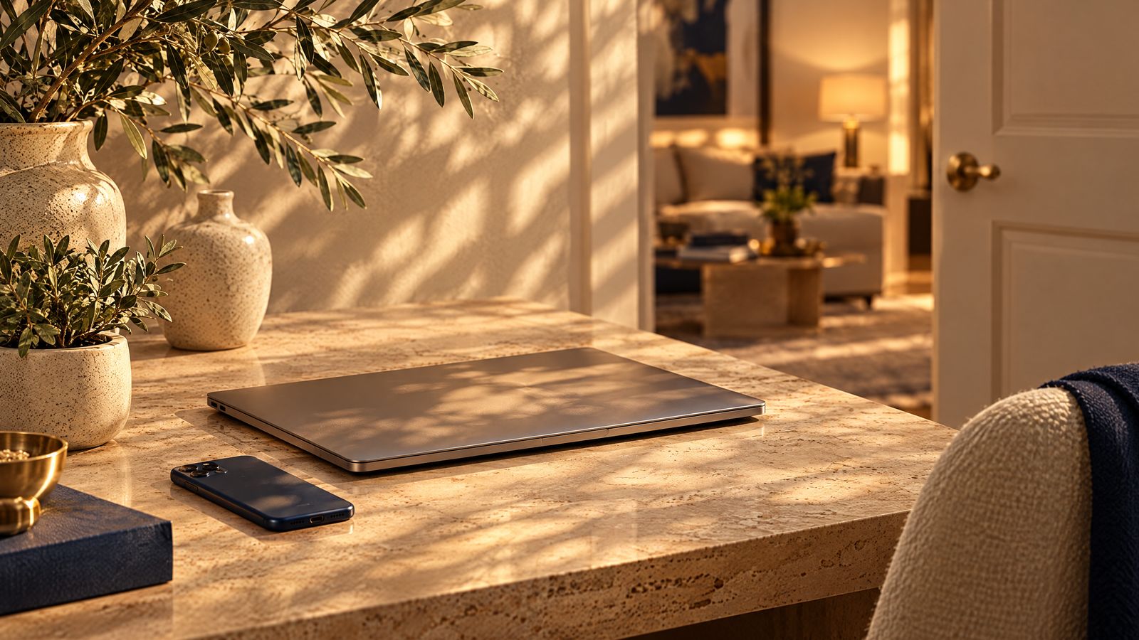 Femeie lider care închide laptopul la finalul zilei, într-un birou luminat de lumina serii