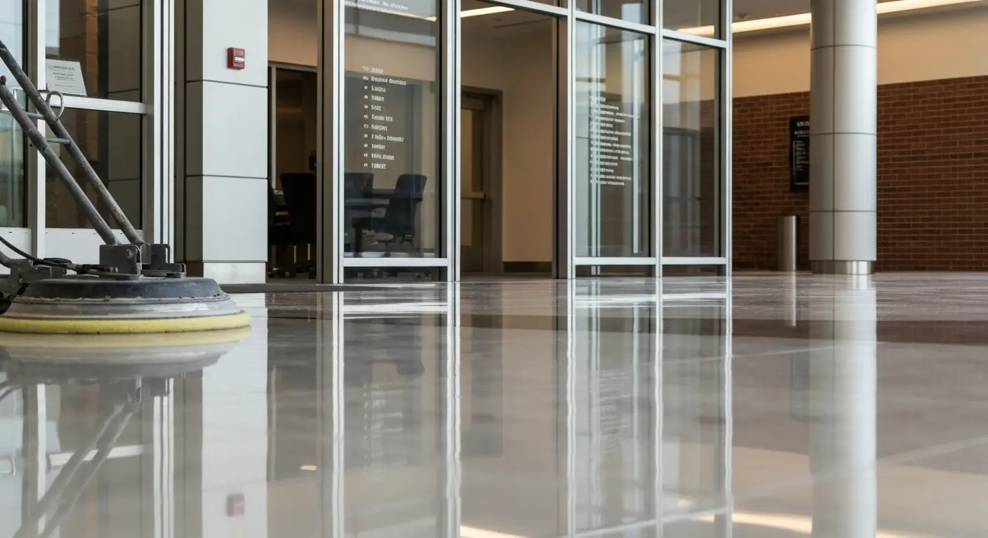 Office building floor waxing