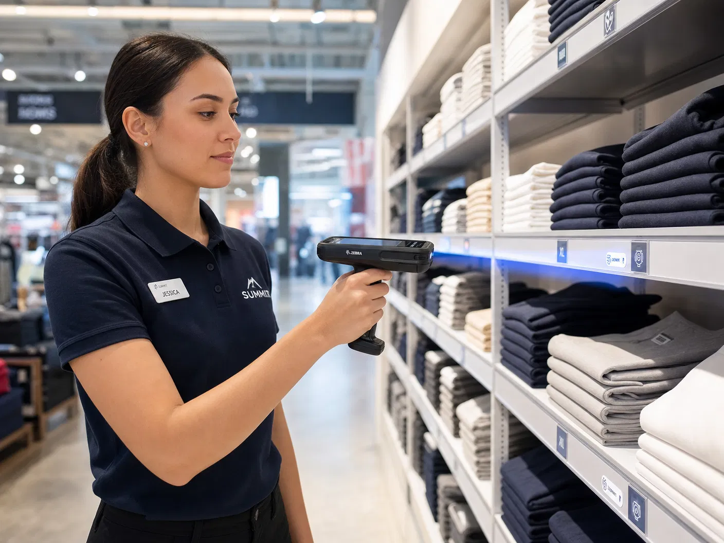 Retail employee using RFID scanner