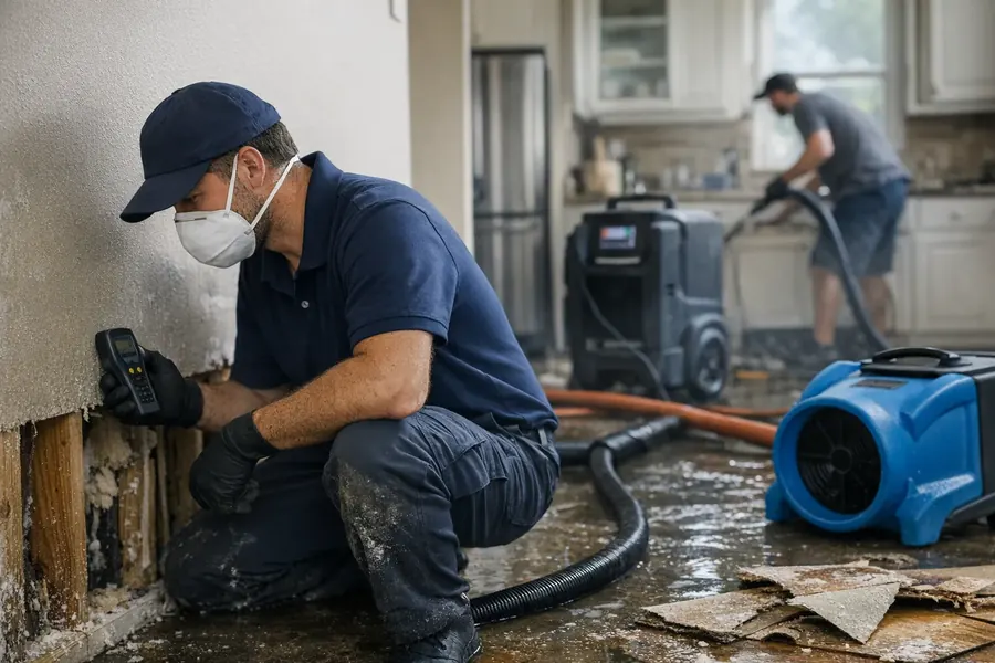 Residential water damage from a leak before restoration