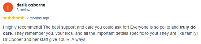 Five-star Google review for Akribis Veins and Vitality