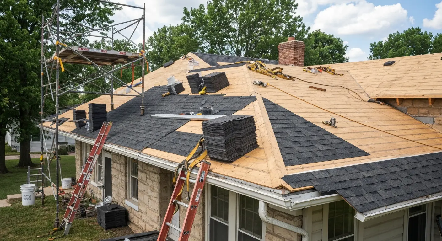 Roof replacement in progress