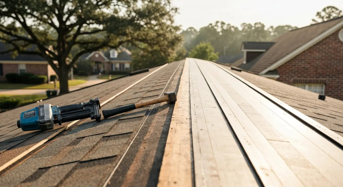 Roof repair in progress