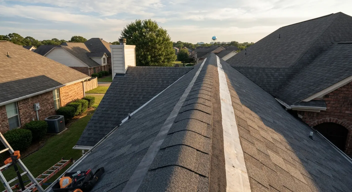 Roof repair work in progress