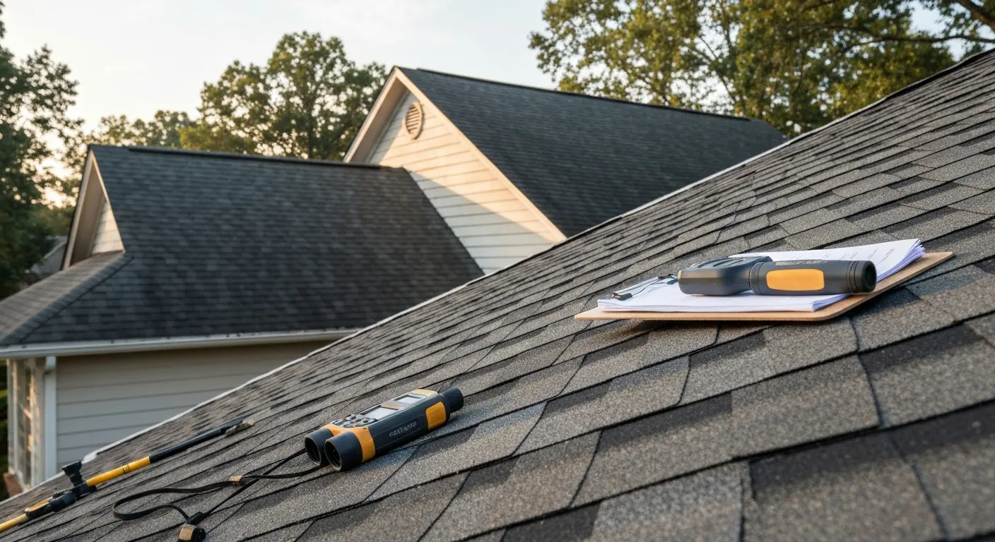 Inspector examining roof