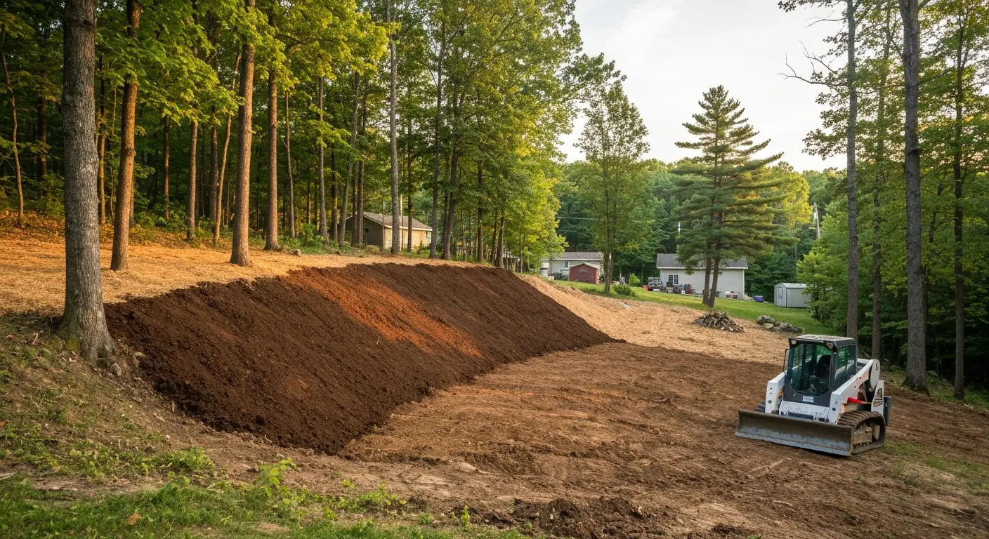 Slope mulching on wooded grade