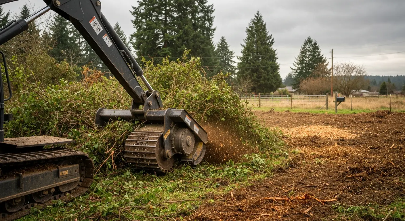 Forestry mulching equipment clearing dense brush