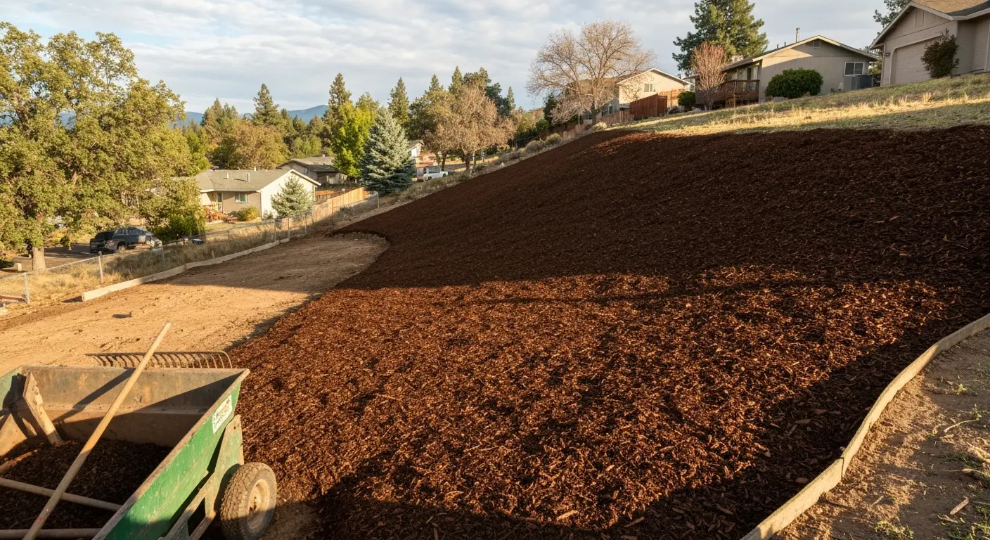 Slope mulching on eroded hillside