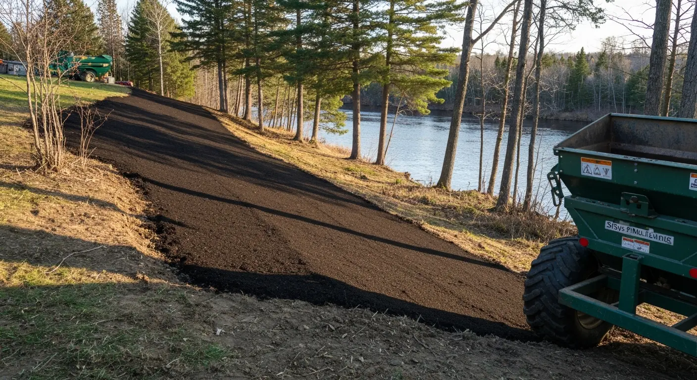 Slope mulching on embankment near Eagle River waterfront