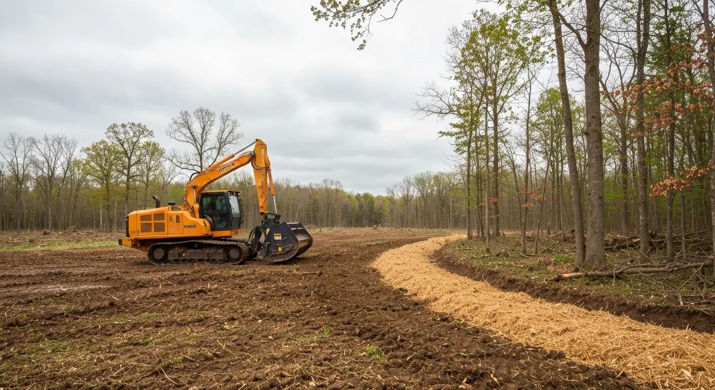 Forestry mulching equipment clearing property