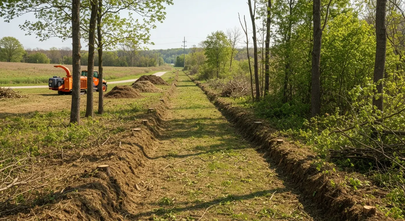 Right-of-way vegetation cleared along utility corridor