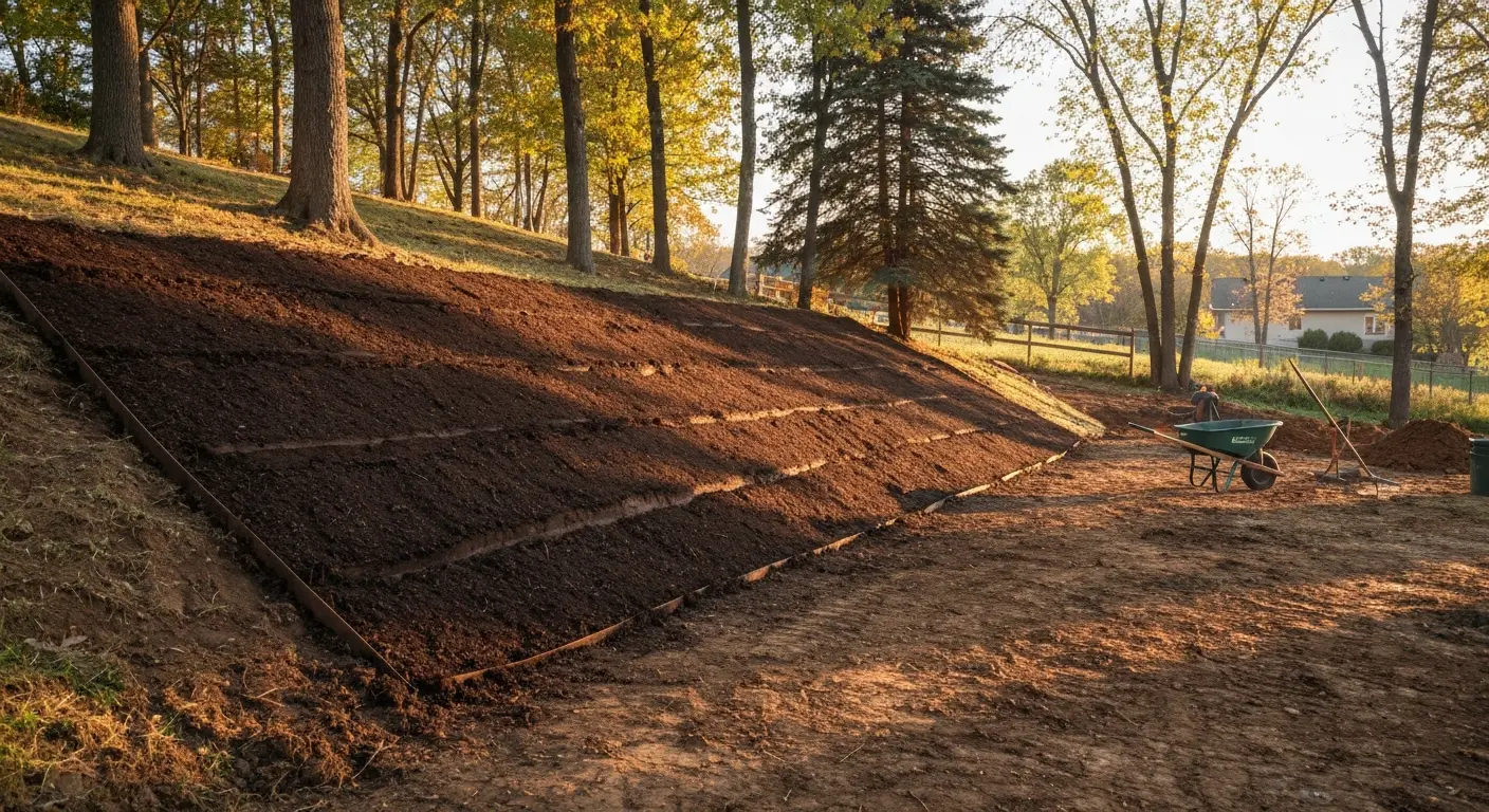 Slope cleared and mulched for erosion control