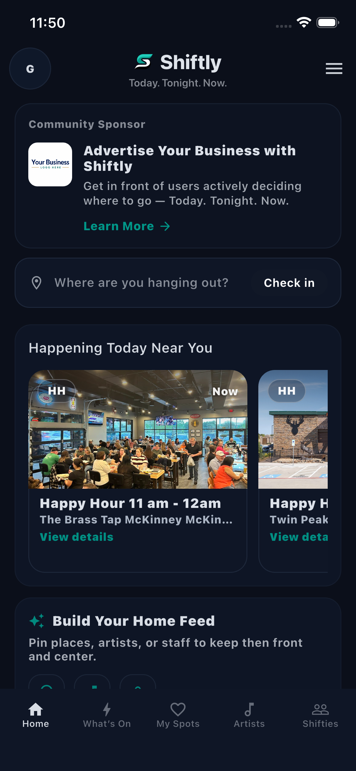 Home screen sponsor placement screenshot