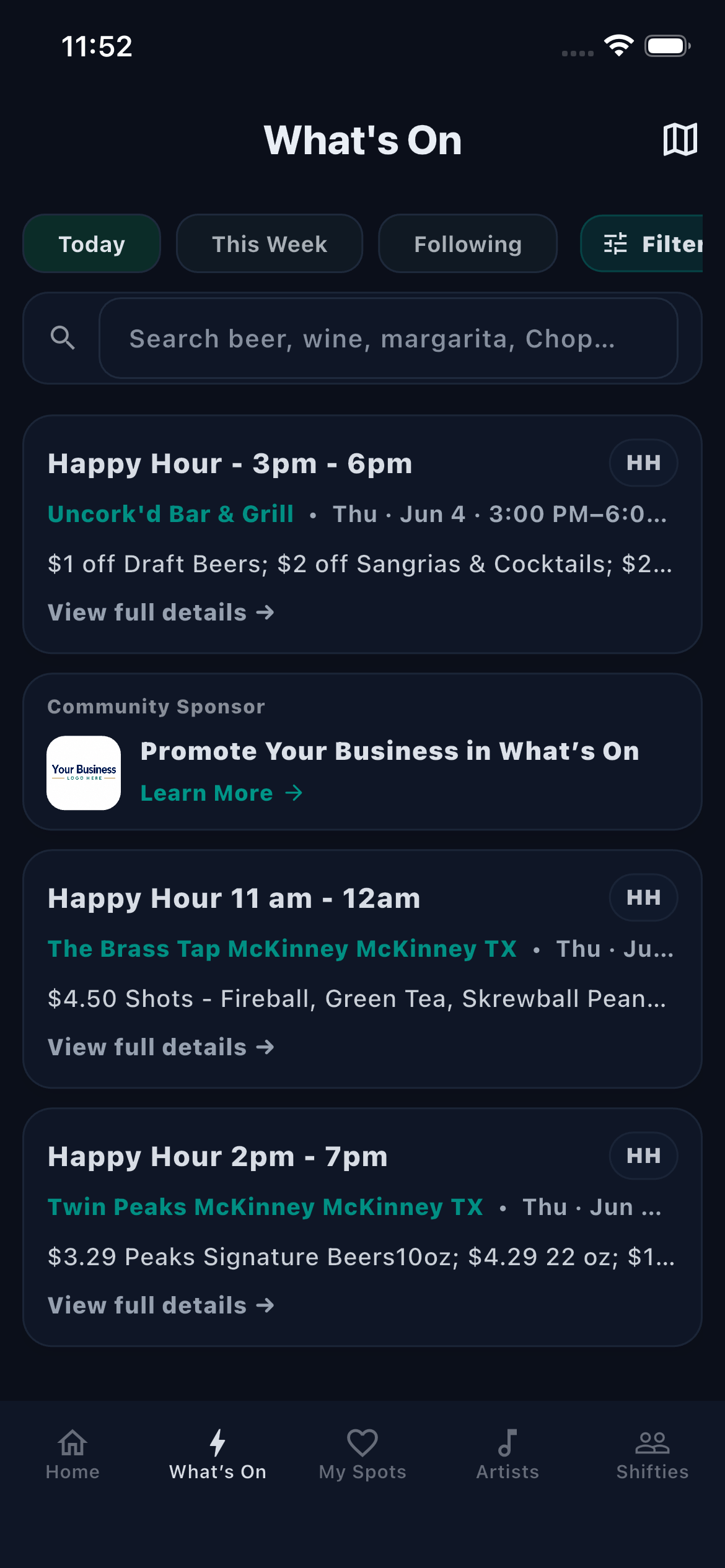 What's On sponsor placement screenshot