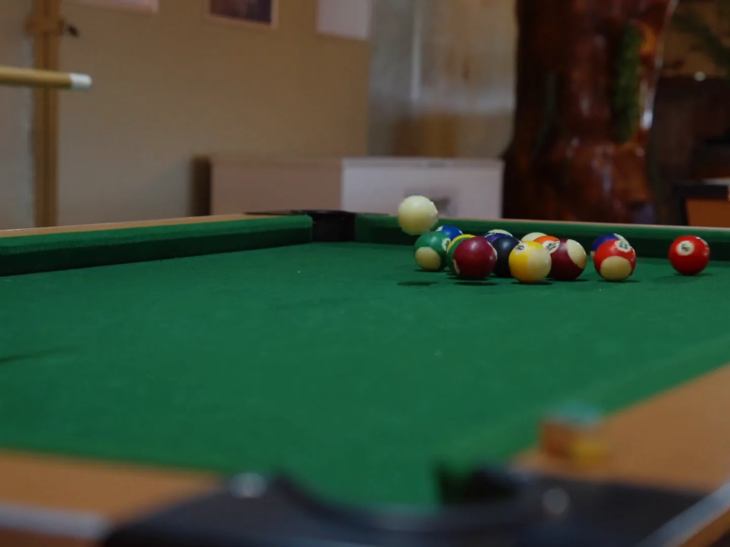 Pool table ready for a game at Breezy's