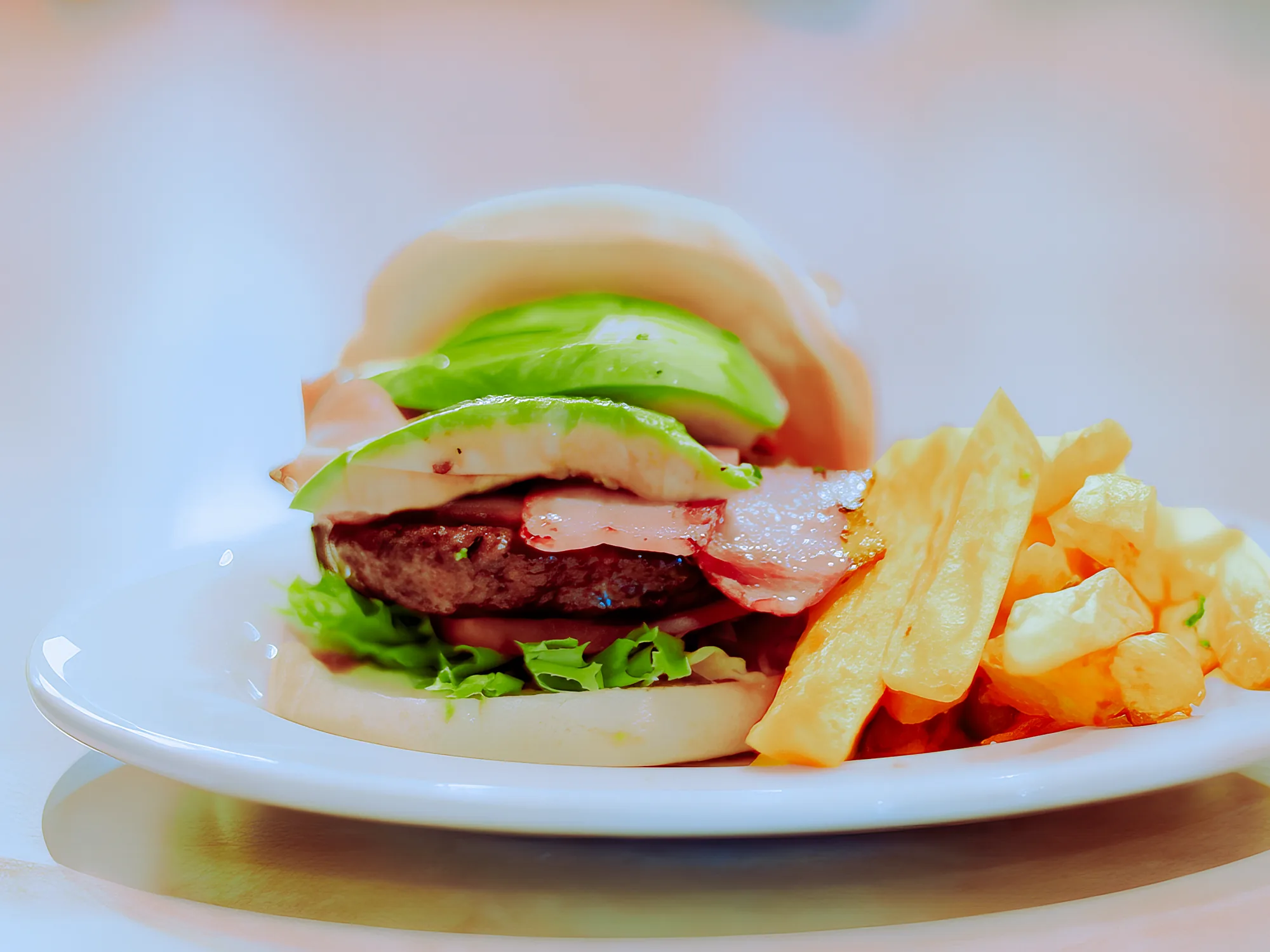 Burger with chips at Breezy's