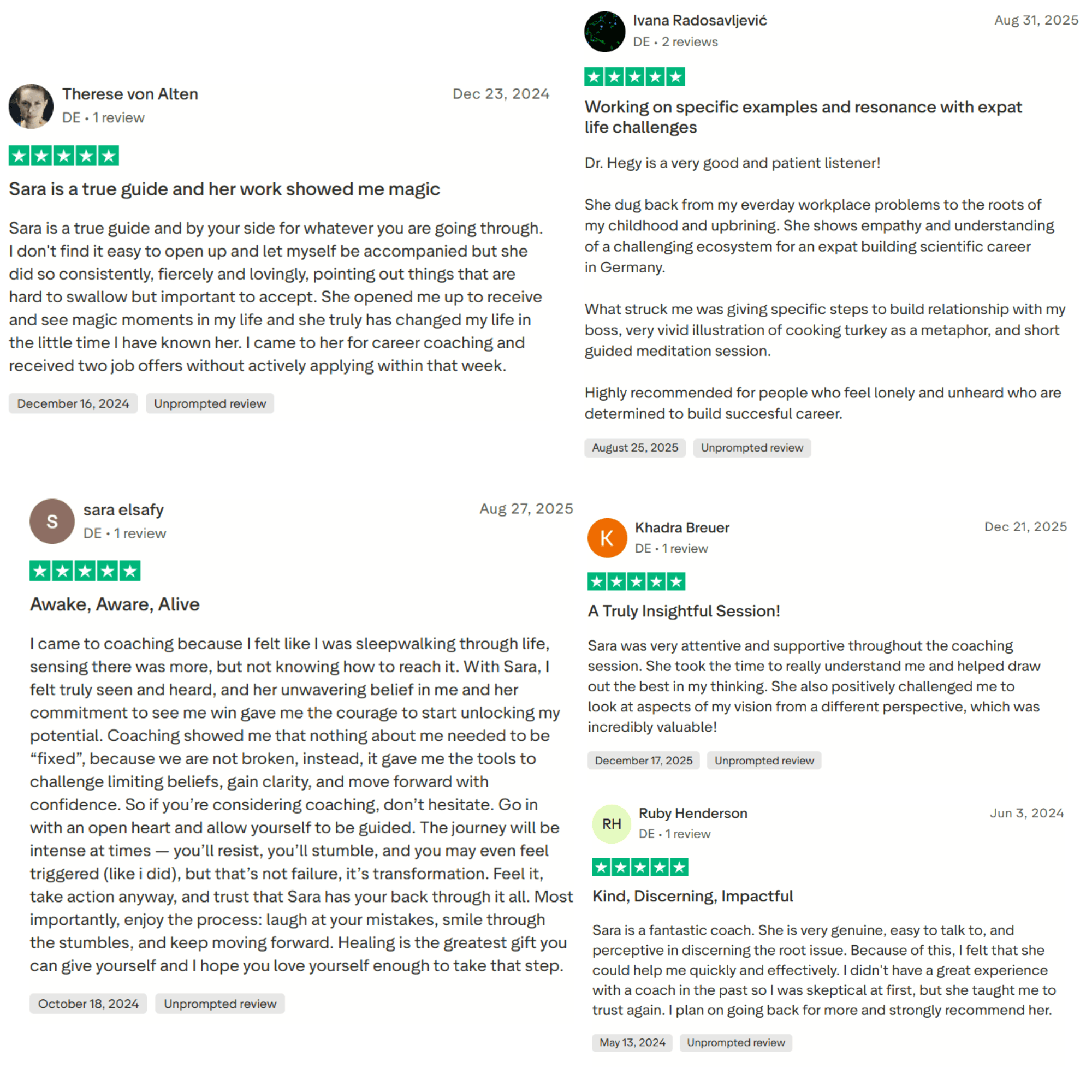 Reviews from Sara’s coaching clients