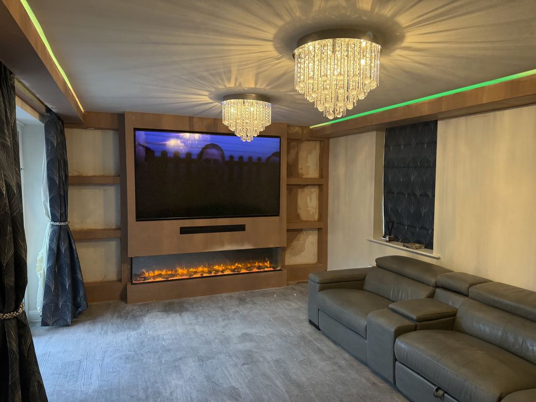 Media wall with a matching LED feature ceiling
