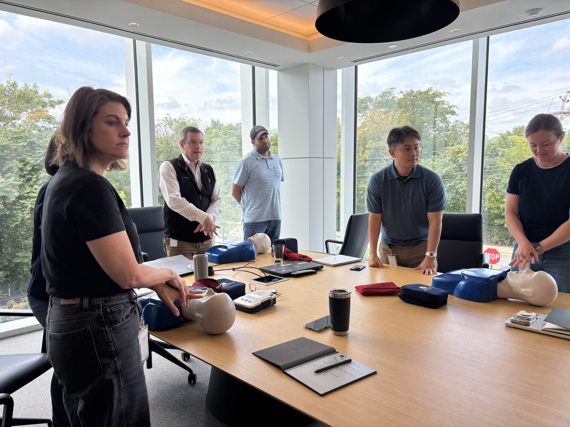 Team gathered for an onsite safety training workshop