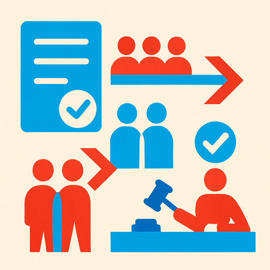 Illustration of a curriculum proposal moving step by step through committee review toward a school board vote