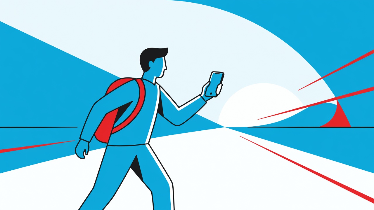 Student making a deliberate choice to look away from their phone toward an open horizon