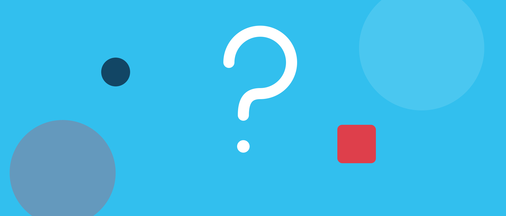 Illustration of a question mark with geometric brand shapes introducing the frequently asked questions section