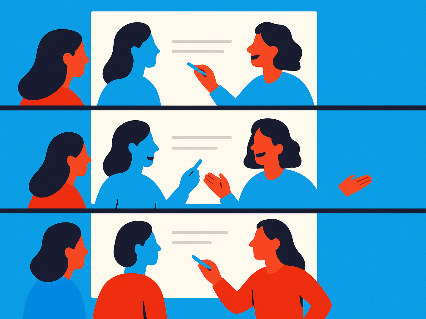 A new teacher moves from watching a lesson to co-teaching to leading it.