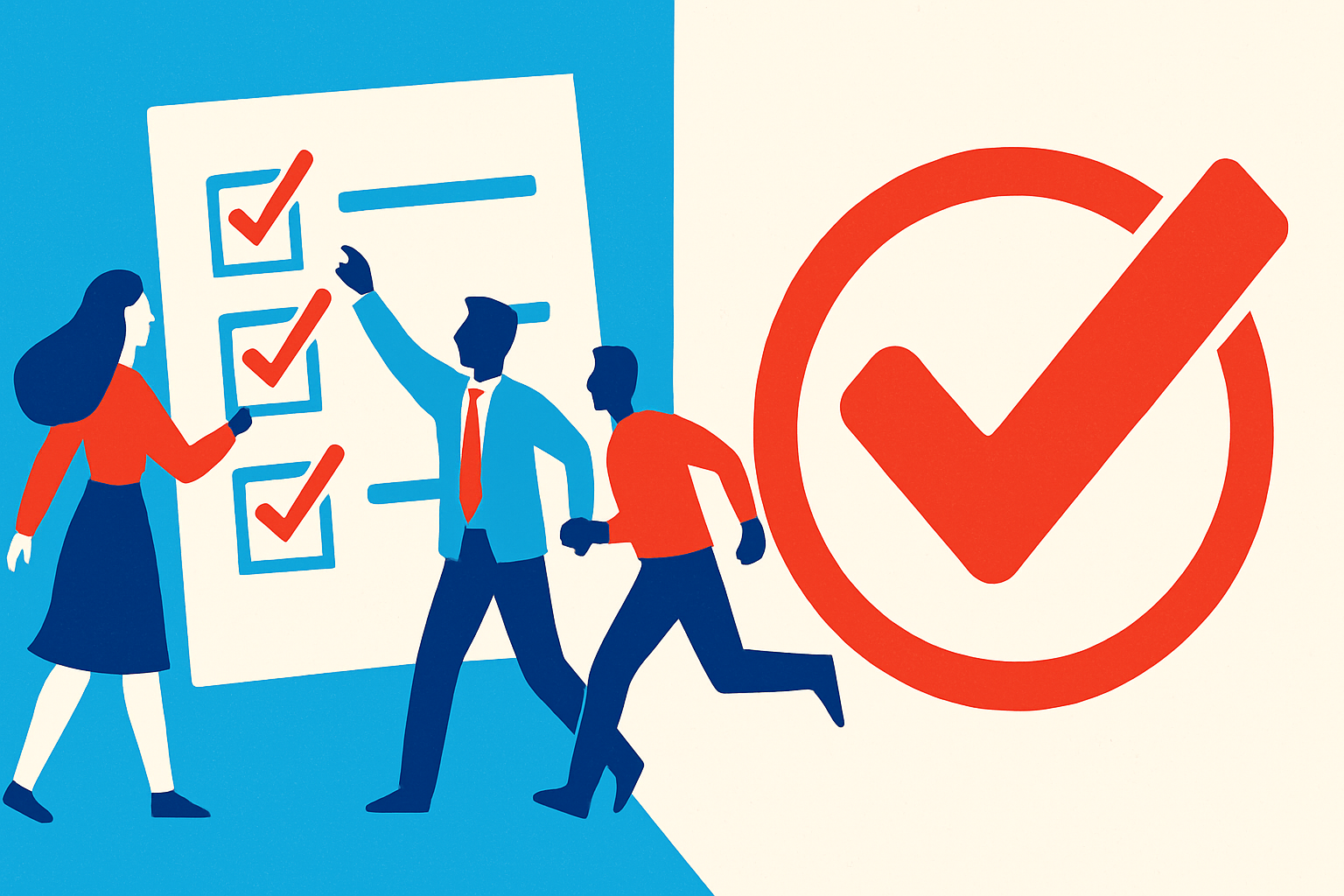 Wide banner illustration of a checklist transforming into an approved stamp, symbolizing a curriculum proposal moving from review to approval