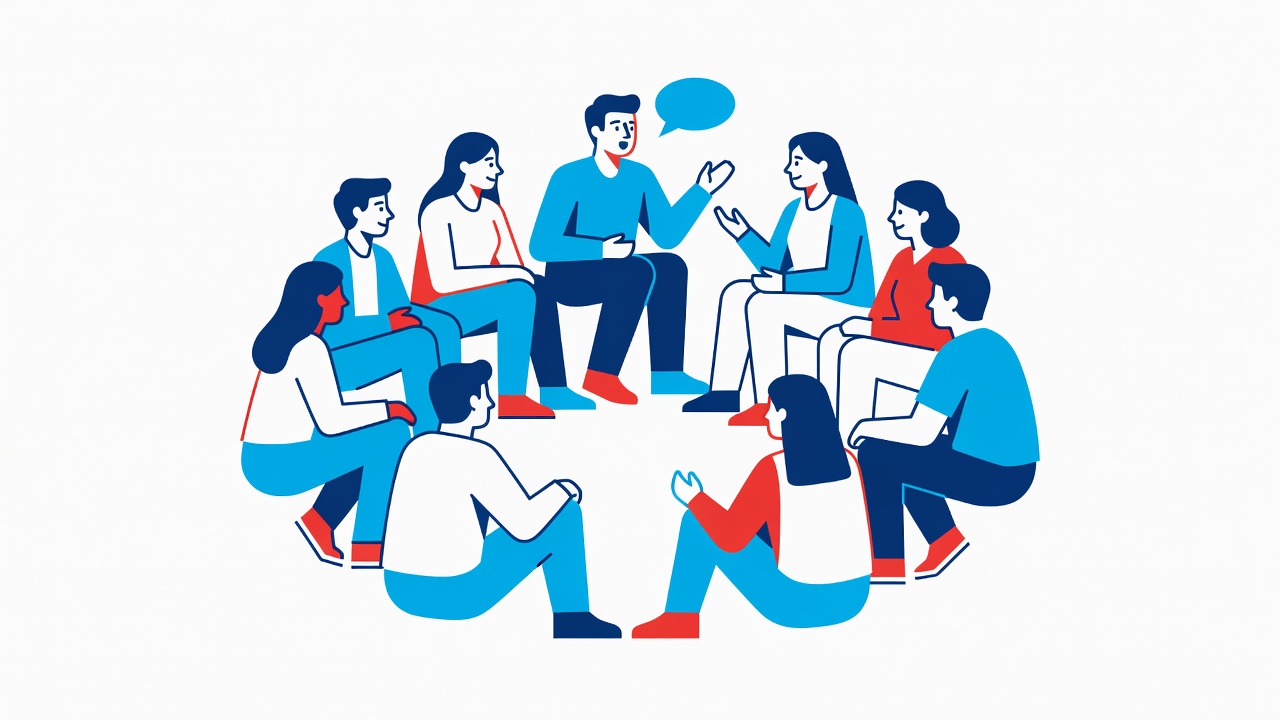 High school students in a circle discussion, engaged and listening