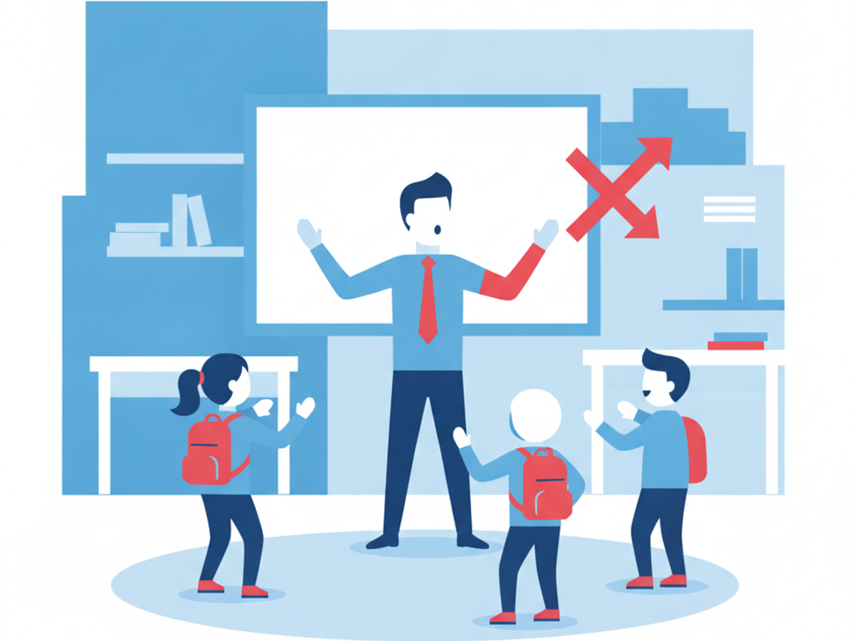 A stylized teacher figure and a group of student figures engaged in a structured practice exercise together, representing trained, in-classroom skill instruction