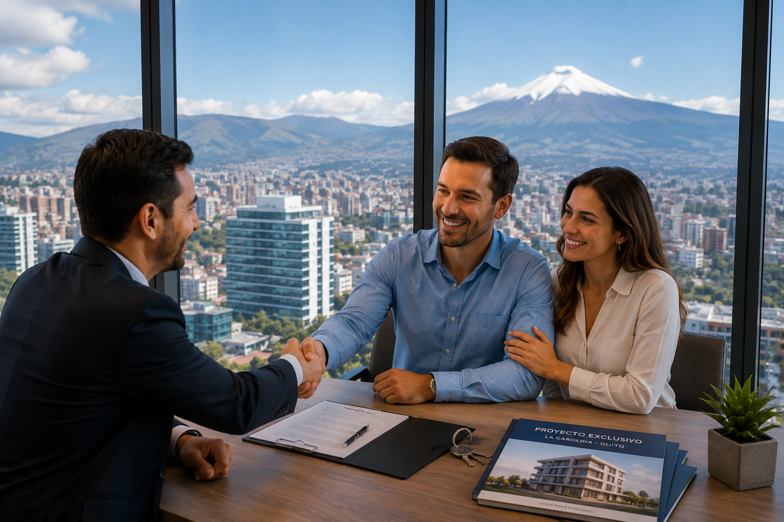 Pareja cerrando Trato inmobiliario en Quito