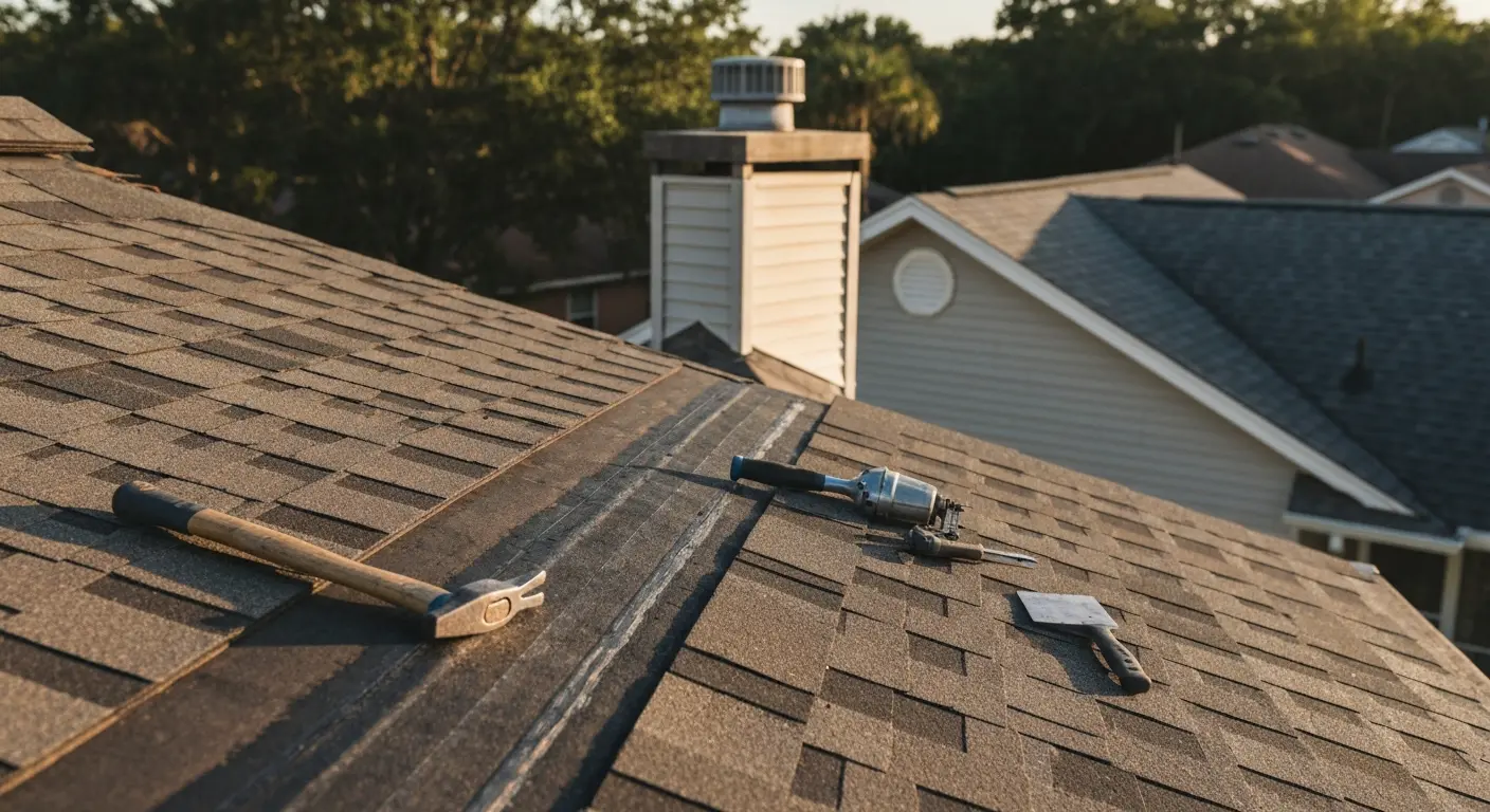 Roof repair work on residential home