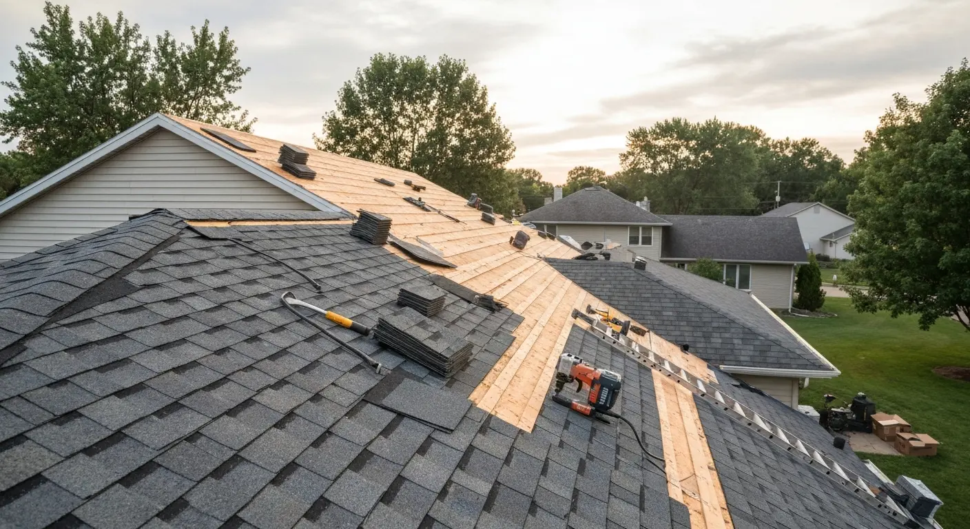 Roof replacement in progress