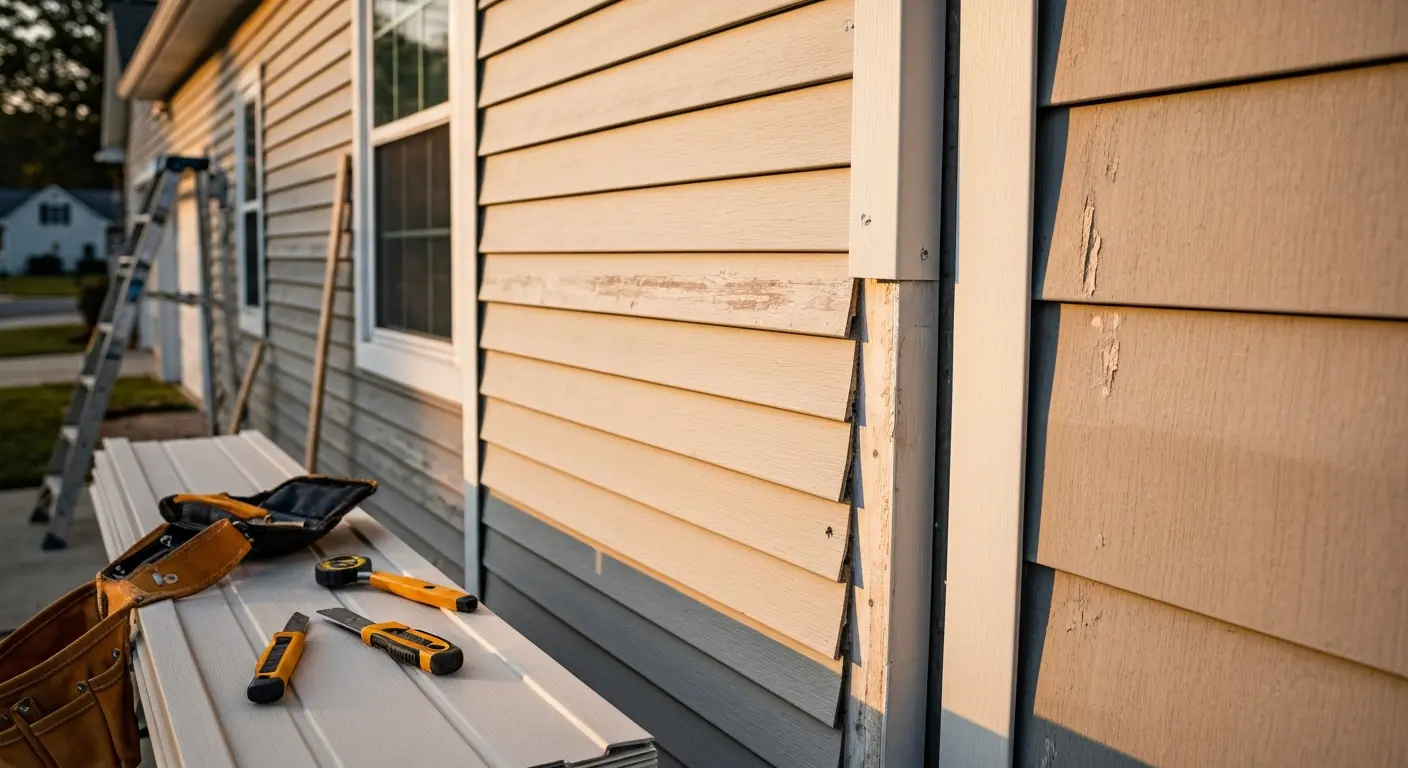 Siding repair work in progress