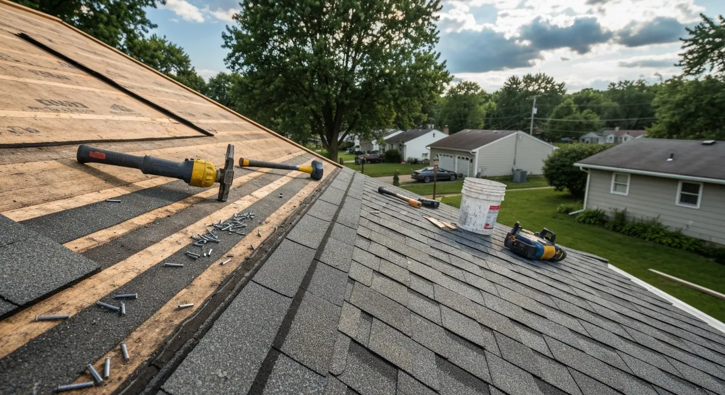 Storm damage repair work