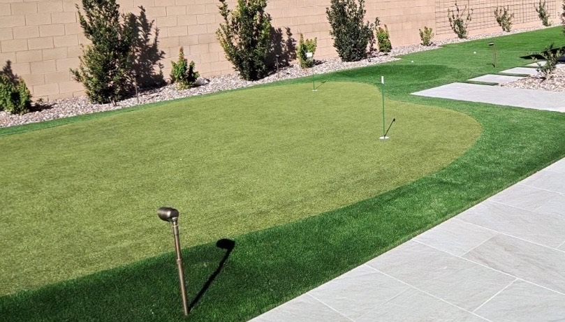 Custom backyard putting green installed in Las Vegas