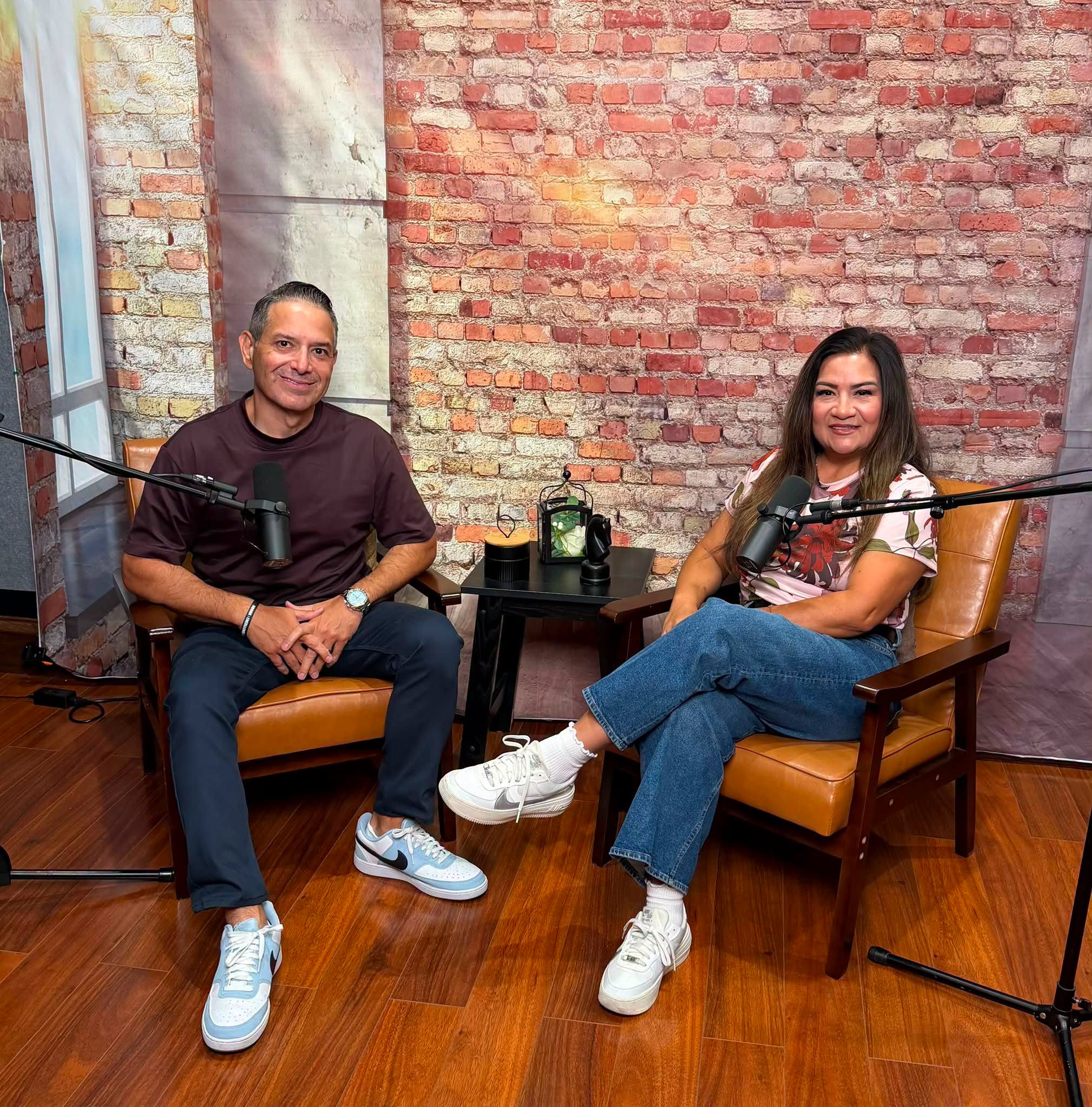 A conversation in a podcast studio