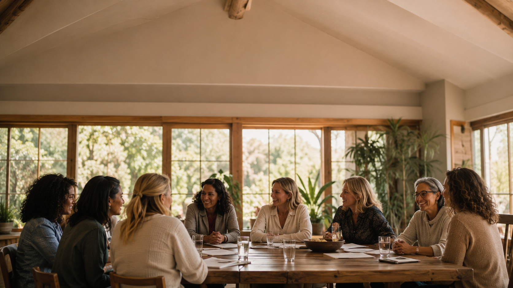 Women sharing a warm conversation around one table