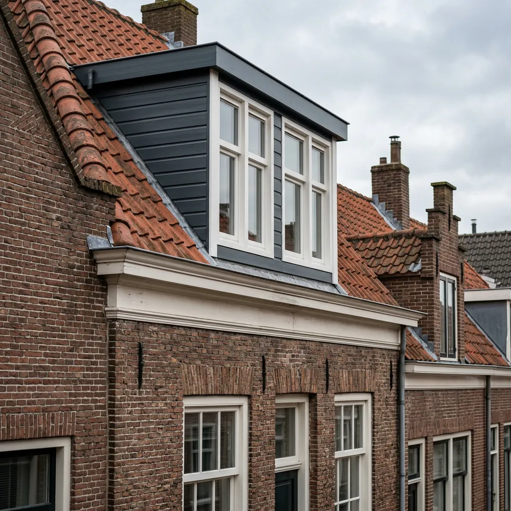 Geschilderde gevelbeplating op een dakkapel