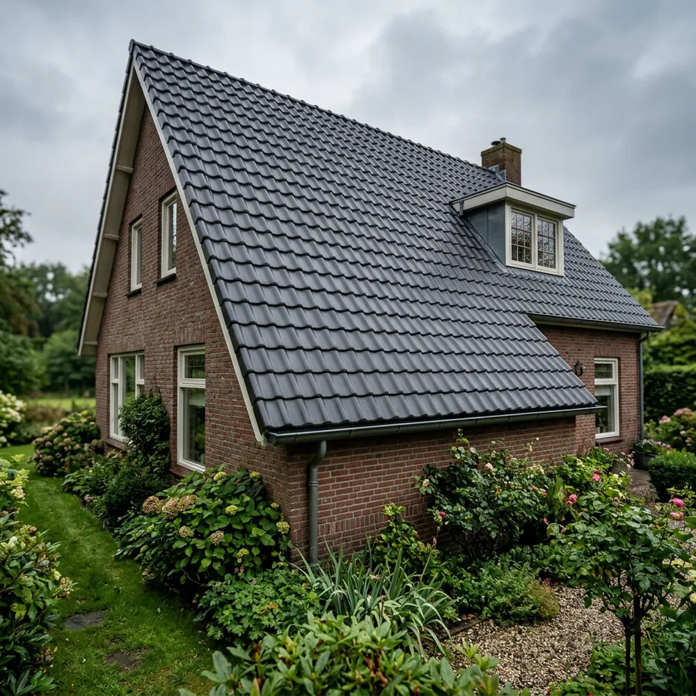 Dak met gereinigde en gecoate dakpannen