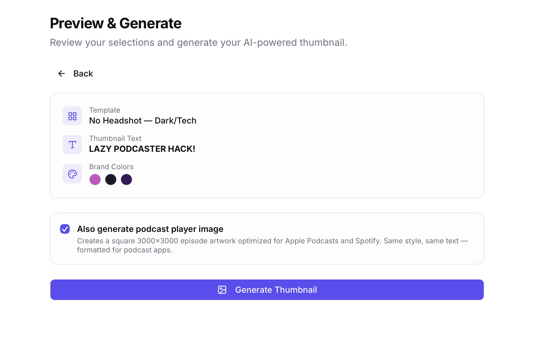 Step 4: Generate your thumbnail and player image