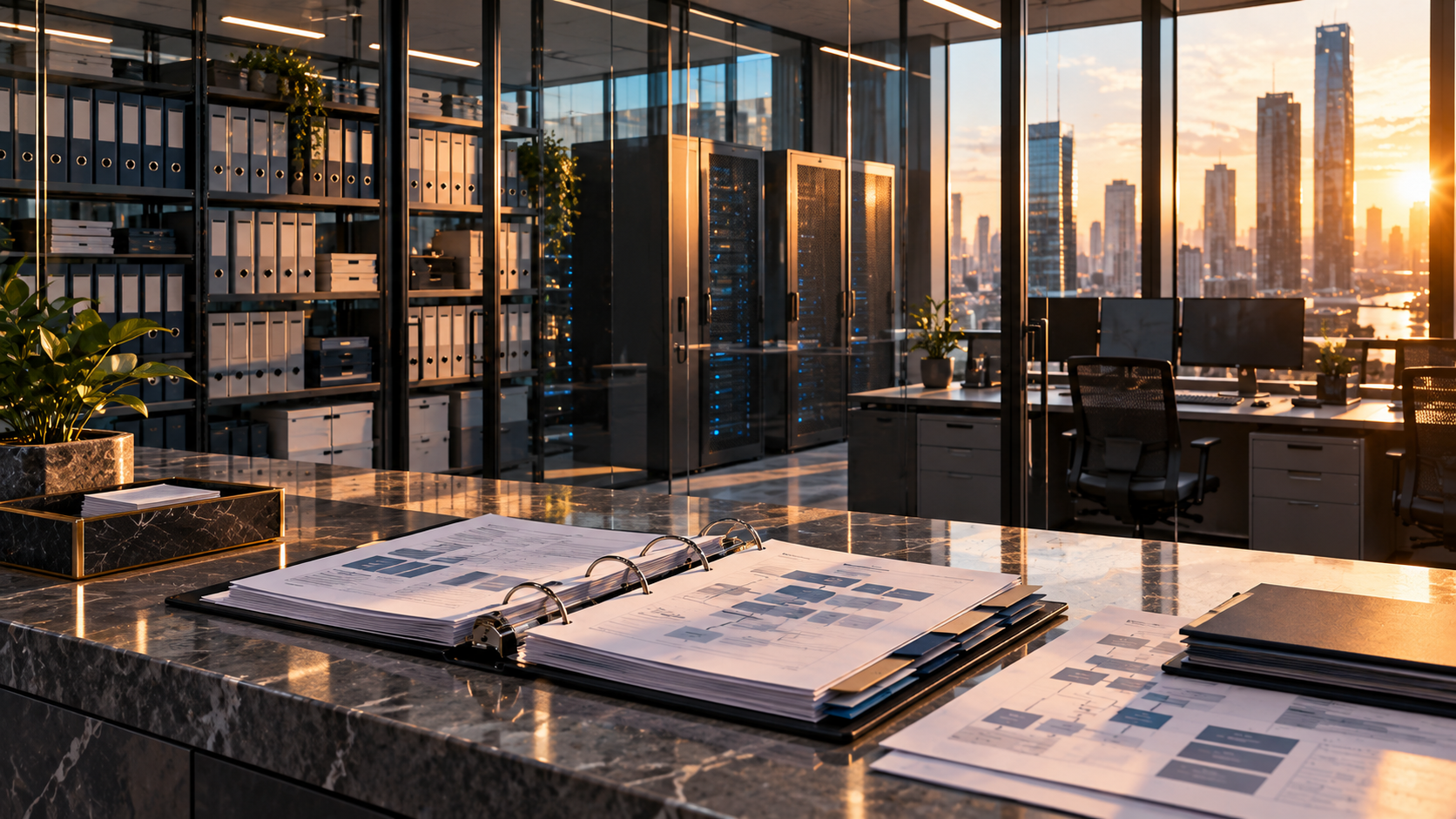 Financial operations documents and systems in a modern office