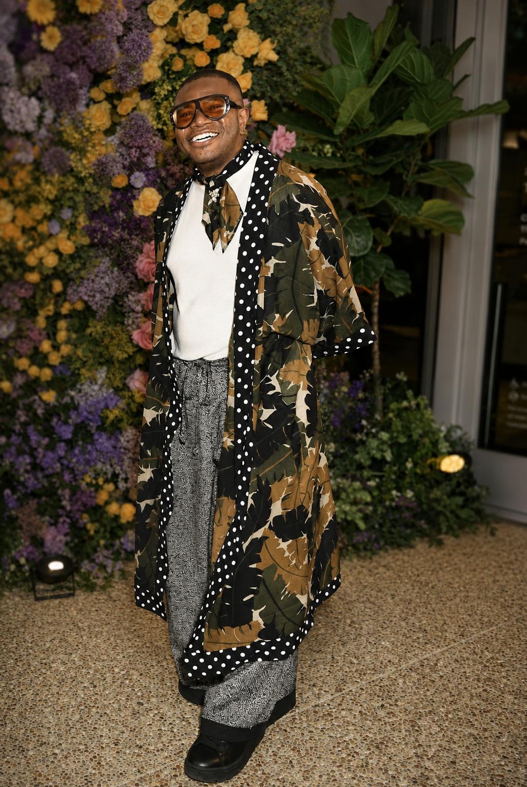 Randy C. Bonds dressed head to toe in a Maison Bonds look he designed and made