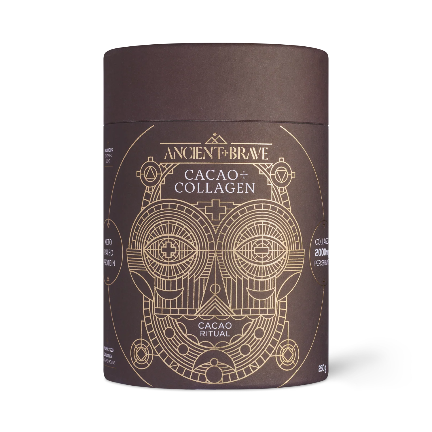 Ancient + Brave Cacao Ritual - Grass-fed bovine collagen and raw cacao blend for wellness and skin support.