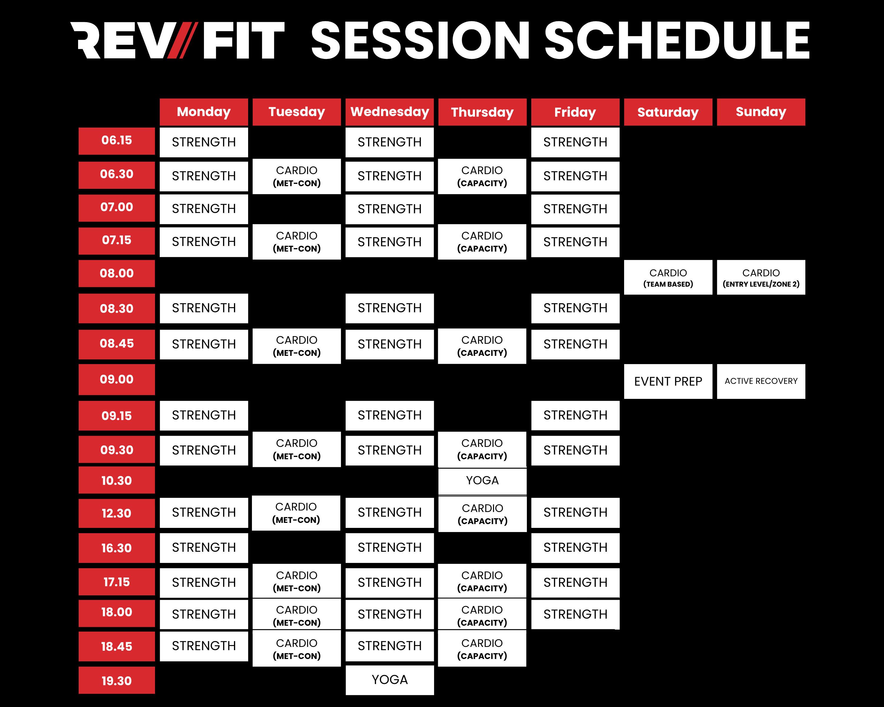 Small group personal training session at REV/FIT in Bury St Edmunds - Session Tmetable