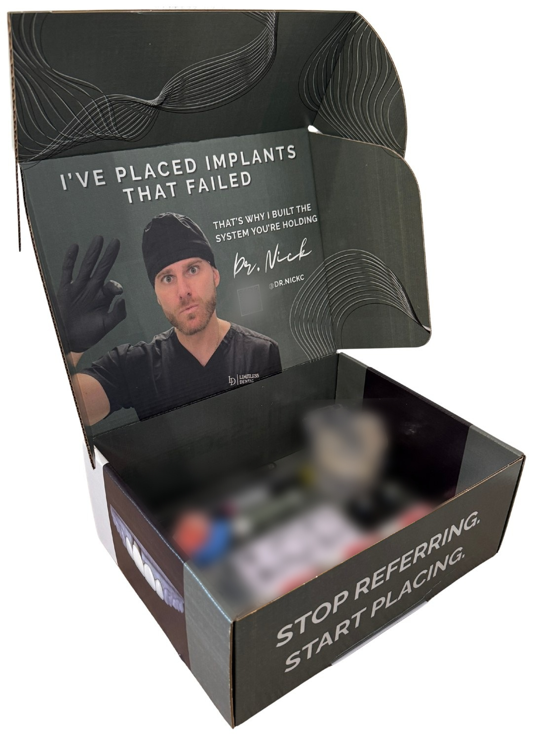 The Mastering Immediate Implants hands-on box, open, with the contents obscured