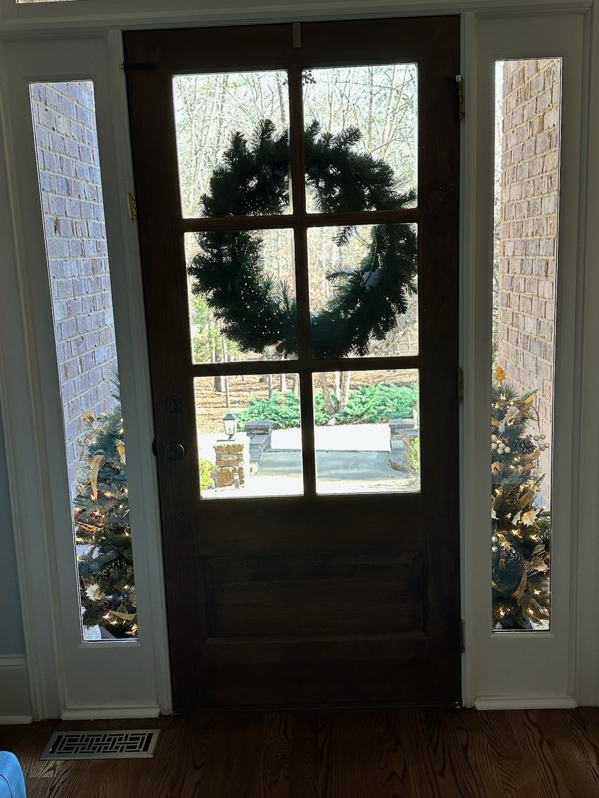 a door with a wreath on it