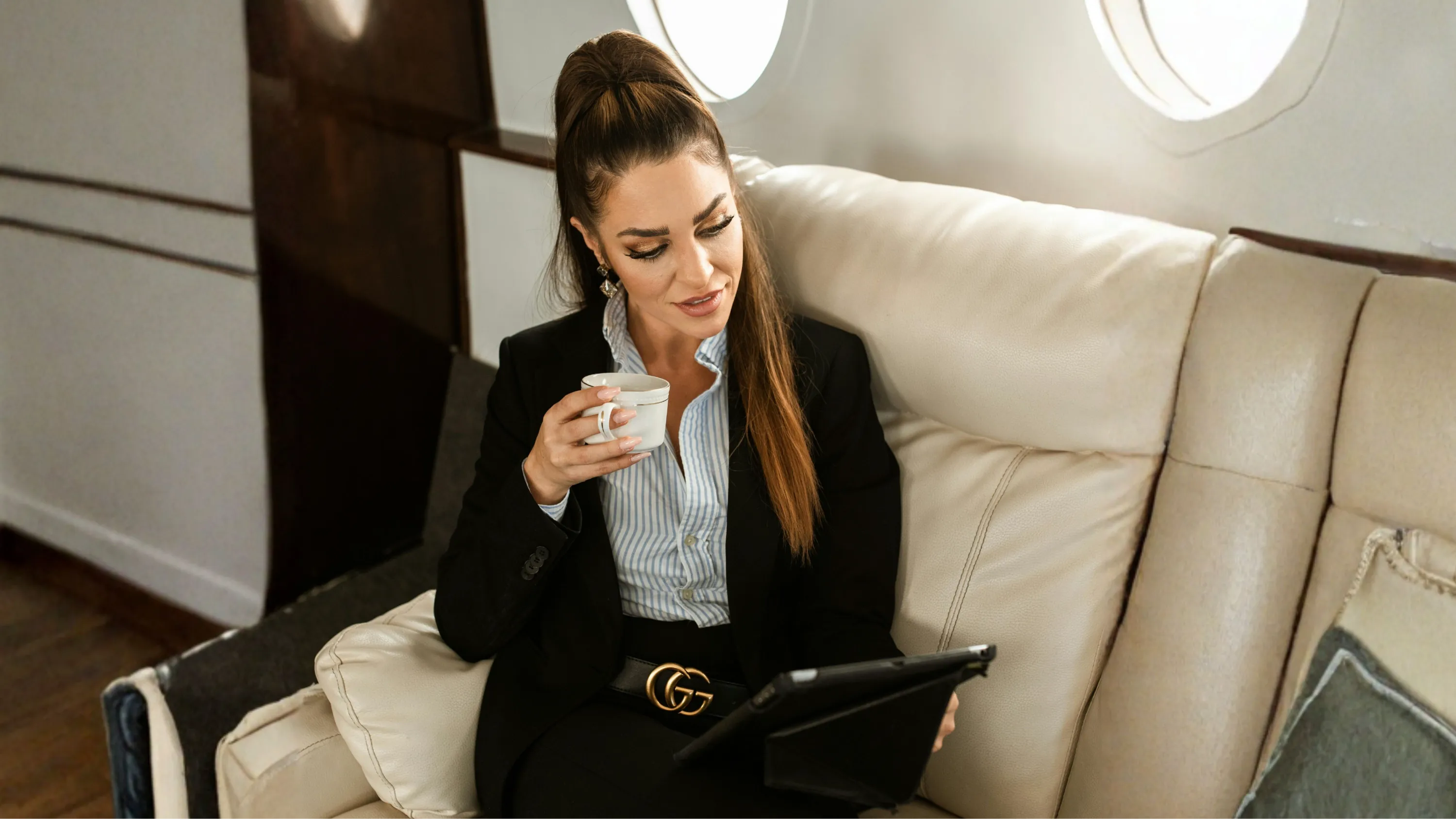 Woman listening to F*ck Yes Frequency podcast by Jessica Read about soul-led business strategy