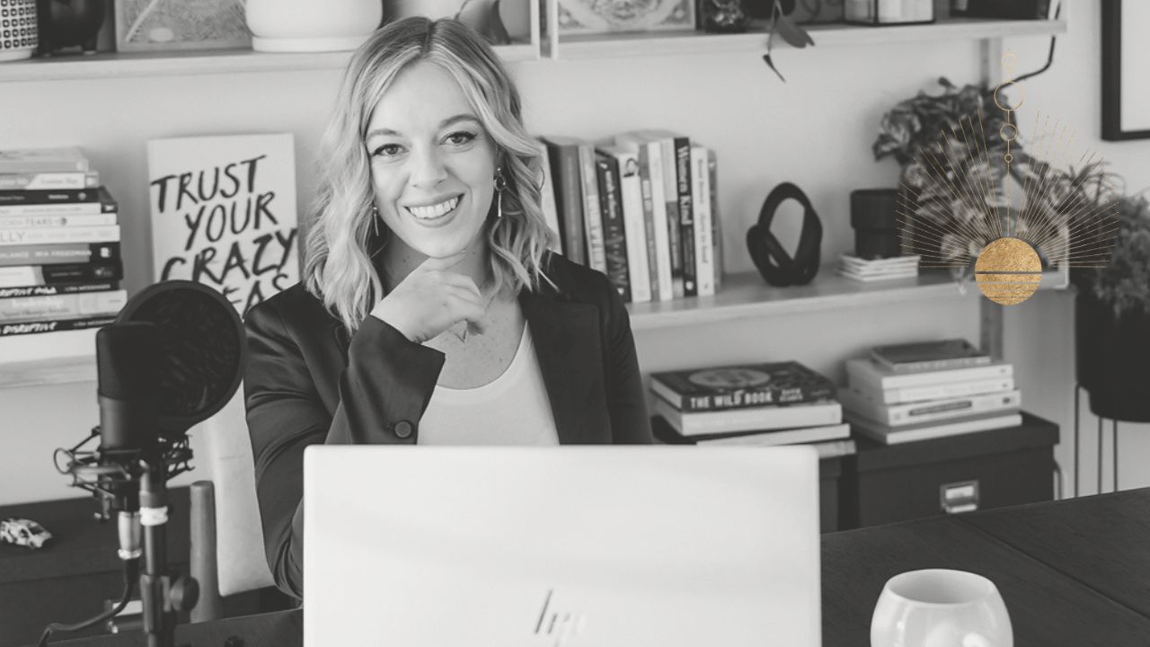 Woman enjoying feminine leadership podcast for soul-led entrepreneurs by Jessica Read