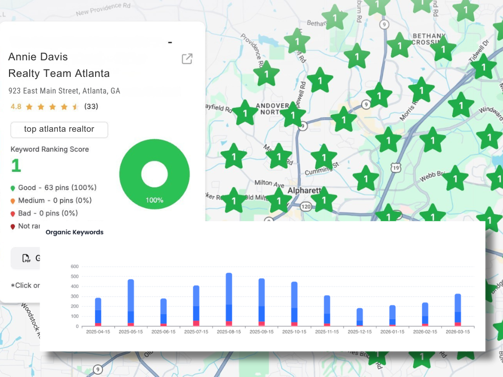 Local keyword ranking map showing #1 positions
